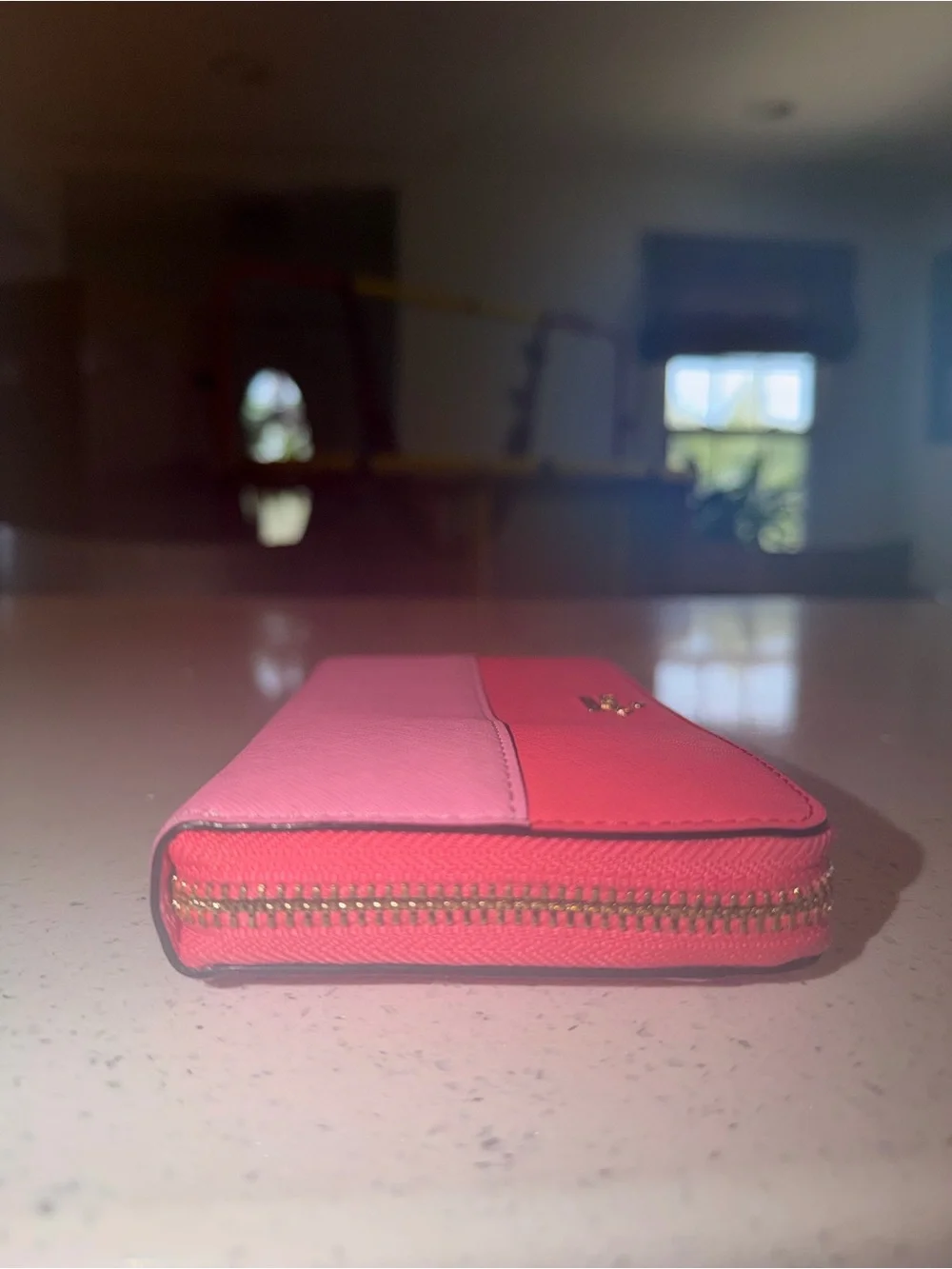 kate spade colorblock Two-Tone Coral and Light Pink Zip Wallet